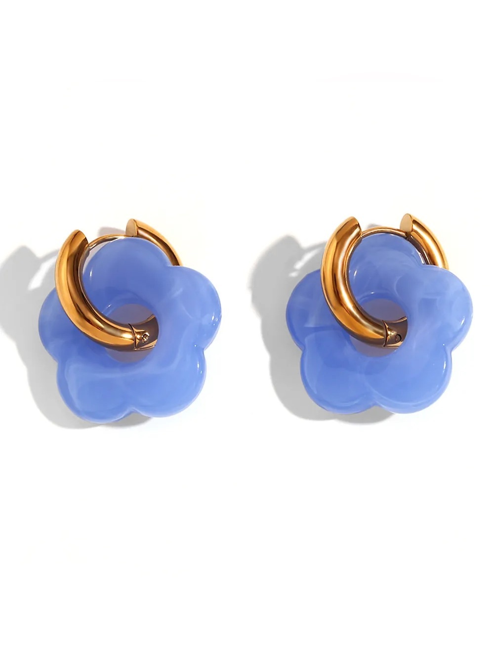 Custom Flower Huggie Earrings in Silver or Gold Plated Stainless Steel - Picture 4 of 6